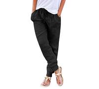 Generico Pantaloni Casual da Donna Cotone e Lino con Gamba Dritta Elastica Pantalone Palazzo Eleganti Dritta Sport Fitness Jogging Lavoro, Adatto per l'uso Quotidiano (Black, L)