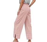 Generico Pantaloni Casual Donna Stile Stripe Largo Alta Vita Comodo Nove Pollici Gamba Dritta per Uso Quotidiano(XL)