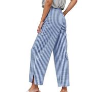 Generico Pantaloni Casual Donna Stile Stripe Largo Alta Vita Comodo Nove Pollici Gamba Dritta per Uso Quotidiano(Blue, S)