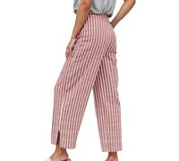 Generico Pantaloni Casual Donna Stile Stripe Largo Alta Vita Comodo Nove Pollici Gamba Dritta per Uso Quotidiano(M)