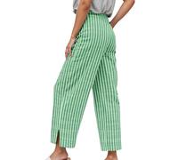 Generico Pantaloni Casual Donna Stile Stripe Largo Alta Vita Comodo Nove Pollici Gamba Dritta per Uso Quotidiano(Green, M)