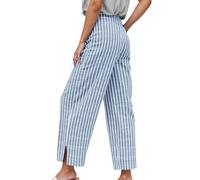 Generico Pantaloni Casual Donna Stile Stripe Largo Alta Vita Comodo Nove Pollici Gamba Dritta per Uso Quotidiano(Light Blue, XXL)