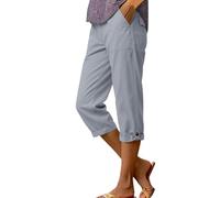 Generico Pantaloni Comodi Donna Cargo 3/4 Vita con Elasticizzati Alta Pantaloncini Tinta Unita Slim Fit con Risvolto Fisso sull'Orlo Pantaloni Corti Leggero Perfetti per Escursionismo Trekking