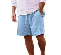 Generico Pantaloni corti da uomo in lino, bermuda, casual, classico, in vita elasticizzata, estiva, spiaggia, leggero, slim fit, con tasche pantaloncini corti da lavoro uomo Degradabile Per L'Ambiente
