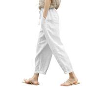 Generico Pantaloni Curvy Donna Estivi,Pantaloni Estivi da Donna in Cotone E Lino Tasche Larghe Elastico in Vita Pantaloni Larghi Retro Letterario Tinta Unita Casual NONO
