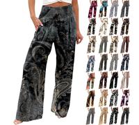 Generico Pantaloni da Donna a Gamba Larga Elasticizzati Vita Alta Spiaggia in Cotone Lino Pantalone Estivi Palazzo (a21-Marina Militare, XXL)