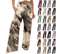 Generico Pantaloni da Donna a Gamba Larga Elasticizzati Vita Alta Spiaggia in Cotone Lino Pantalone Estivi Palazzo (a18-Cachi, M)