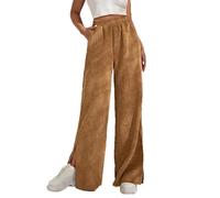 Generico Pantaloni da Donna a Gamba Larga in Velluto a Coste retrò con Ampio Spacco Dritto sull'Orlo per sembrare più Alta e più snella