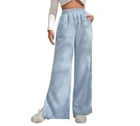 Generico Pantaloni da Donna a Gamba Larga in Velluto a Coste retrò con Ampio Spacco Dritto sull'Orlo per sembrare più Alta e più snella