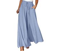 Generico Pantaloni da Donna Estivi a Vita Alta Eleganti Pantaloni a Gamba Larga Leggeri Comodi Elastico in Vita Eleganti Tinta Unita Pantalone Casual Traspiranti Palazzo Yoga Jogging Pants