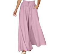 Generico Pantaloni da Donna Estivi a Vita Alta Eleganti Pantaloni a Gamba Larga Leggeri Comodi Elastico in Vita Eleganti Tinta Unita Pantalone Casual Traspiranti Palazzo Yoga Jogging Pants