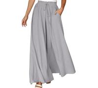 Generico Pantaloni da Donna Estivi a Vita Alta Eleganti Pantaloni a Gamba Larga Leggeri Comodi Elastico in Vita Eleganti Tinta Unita Pantalone Casual Traspiranti Palazzo Yoga Jogging Pants