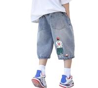 Generico Pantaloni da Esterno per Ragazzi per L'Estate, Pantaloncini in Denim alla con Orlo risvoltato Esclusivo per età 3-14, Perfetti per Avventure (Blue, 3-4 Years)