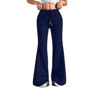 Generico Pantaloni Donna con Tasche Tinte Unite - Pantaloni A Zampa Donna Sportiva Cordino Regolabile Pantalone Elegante Elasticizzati Fitness Pants Casual Running Marina M