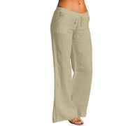 Generico Pantaloni Donna Estivi Cotone Elasticizzato Pantaloni in Lino Donna Pantaloni Tuta Donna Larghi Leggeri Pantaloni Donna A Palazzo Leggeri