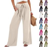 Generico Pantaloni Donna Estivi Eleganti Pantalone Elastico a Vita Alta Larghi Pantaloni con Tasche Coulisse Comodi Pantalone e Gamba Larga Leggeri Pants Palazzo Tinta Unita Casual