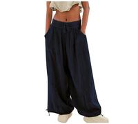 Generico Pantaloni Donna Estivi Vita Alta Leggeri Pantalone Elastico Comodi Spiaggia Elasticizzati Traspiranti Morbidi,Palazzo Larghi Curvy Baggy Casual per Il Tempo Libero Marina Militare