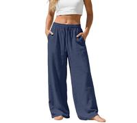 Generico Pantaloni Estivi da Donna a Gamba Larga in Cotone e Lino, Leggeri e Traspiranti, con Tre Tasche, Elastico in Vita con Coulisse, Pantaloni da Yoga, Pantaloni Casual per Le Vacanze al Mare.