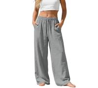 Generico Pantaloni Estivi da Donna a Gamba Larga in Cotone e Lino, Leggeri e Traspiranti, con Tre Tasche, Elastico in Vita con Coulisse, Pantaloni da Yoga, Pantaloni Casual per Le Vacanze al Mare.