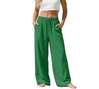 Generico Pantaloni Estivi da Donna a Gamba Larga in Cotone e Lino, Leggeri e Traspiranti, con Tre Tasche, Elastico in Vita con Coulisse, Pantaloni da Yoga, Pantaloni Casual per Le Vacanze al Mare.