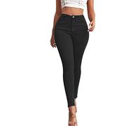Generico Pantaloni Estivi Donna Jeans Donna Larghi Pantaloni da Donna Elasticizzati a Vita Alta con Bottoni Sottili Pantaloni a Matita da Donna Jeans Elasticizzati Taglie Forti Cose (Black, XXXL)