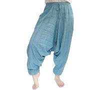 Generico Pantaloni Harem Estivi Unisex, Gamba Larga, Righe Colorate, Elastico in Vita, Cotone, Ali Baba, Multicolore Aladdin (IT, Testo, Taglia Unica, Regular, Regular, Blu)