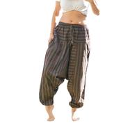 Generico Pantaloni Harem Estivi Unisex, Gamba Larga, Righe Colorate, Elastico in Vita, Cotone, Ali Baba, Multicolore Aladdin (IT, Testo, Taglia Unica, Regular, Regular, Verde e Rosso)