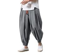 Generico Pantaloni Harem Uomo Estivi, Pantaloni Giapponesi Uomo Lino Leggeri Larghi Pantalone in Cotone E Lino per Il Tempo Libero con Tasche Laterali Loose Fit Colori Solidi da Yoga Stile Hip Hop