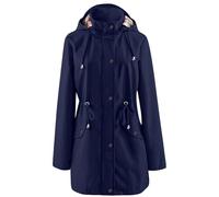 Generico Pantaloni Impermeabili Donna Gicca Donna Womens Rain Jacket Windproof Adjustable Windbreaker Raincoats Long Sleeve Outdoor Trench Coat Cerata Antipioggia Trench Lungo Navy S
