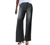 Generico Pantaloni Jeans con Elastico in Vita Donna Jeans Termici Donna Pantaloni da Donna in Denim a Gamba Larga a Vita Alta con Elastico in Vita ed Effetto Pantaloni A (Black, XL)