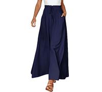Generico Pantaloni Larghi Donna Estivi Gonna Pantalone Lunga Casual Comodi Leggeri Pantaloni Culotte Larghi Eleganti Elastico in Vita Pantaloni Gamba Larga Baggy con Tasche Pantaloni Palazzo Sportivi