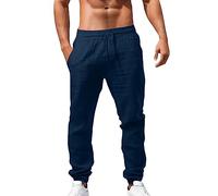 Generico pantaloni lino uomo Pantaloni Tuta Estivi Lunghi Leggeri Casual Eleganti Larghi Sportivi Pantalon Elastico in Vita Comodi Jogging Pantalone Jogging Yoga da Spiaggia con Tasche Coulisse