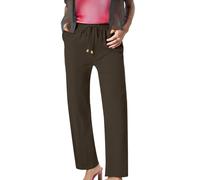 Generico Pantaloni Palazzo Donna a Vita Alta Pantalone a Gamba Larga a Gamba Casual Sweatpants da Jogging con Tasche Pantaloni Baggy della Tuta Tinta Unita Comodi Elasticizzati per Fitness Running