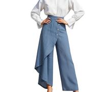 Generico Pantaloni Palazzo Donna, Gonna Pantalone Lunga, Asymmetric Hem Larghi Pantaloni Eleganti Elastico Casual Loose Pants High Waist Work Pants Button Flap Spring Summer Office Trousers