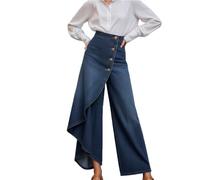 Generico Pantaloni Palazzo Donna, Gonna Pantalone Lunga, Asymmetric Hem Larghi Pantaloni Eleganti Elastico Casual Loose Pants High Waist Work Pants Button Flap Spring Summer Office Trousers