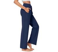 Generico Pantaloni Palestra Donna con Tasche Tinte Unite - Pantaloni A Zampa Donna Cordino Regolabile Sportiva Pantalone Leggeri Trekking Running Pants Classico Fitness Marina L