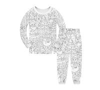 Generico Pantaloni per Bambini Completo Notte Feste Famiglia Stampa Disegnata a Mano Unico Regalo Natalizio Bimbi Bimbe Confortevole Elegante (White, 7-8 Years)