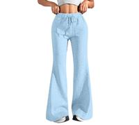 Generico Pantaloni Tuta Donna con Tasche Tinte Unite - Pantaloni A Zampa Donna Cordino Regolabile Sportiva Pantalone Casual Running Elegante Pants Leggeri Elasticizzati Azzurro L
