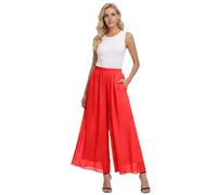 Generico Pantaloni Tuta Donna Cotone, Pantalone Donna Comodo,Palazzo Plus Size in Chiffon di Raso con Vita Alta e Gamba Larga Corta 9/10 Tinta Unita