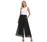 Generico Pantaloni Tuta Donna Cotone, Pantalone Donna Comodo,Palazzo Plus Size in Chiffon di Raso con Vita Alta e Gamba Larga Corta 9/10 Tinta Unita