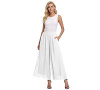 Generico Pantaloni Tuta Donna Cotone, Pantalone Donna Comodo,Palazzo Plus Size in Chiffon di Raso con Vita Alta e Gamba Larga Corta 9/10 Tinta Unita