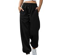 Generico Pantaloni Tuta Donna in Cotone Sportivi Vita Alta Jogger con Tasche e Coulisse Regolabile per Allenamento Jogging Fitness Nero Pantaloni da Lavoro Donna Scalza I Granuli