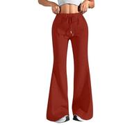 Generico Pantaloni Tuta Donna Tinte Unite con Tasche - Pantaloni A Zampa Donna Cordino Regolabile Sportiva Pantalone Dimagranti Traspirante Casual Pants Elegante Leggeri Vermiglio XL