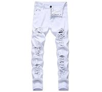Generico Pantaloni Tuta Uomo Cavallo Basso Jeans Nero Cotone Estivi Baggy Corti Bodybuilding Righe Bianco