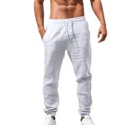Generico Pantaloni Uomo in Cotone e Lino, Modello Pantalaccio Slim Fit con Vita Elastica, Larghi e Comodi, Ideali per Lavoro Palestra ed Estate, Taglio Baggy Casual, 27-White, 5XL