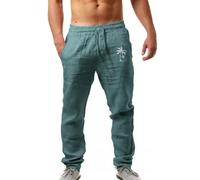 Generico Pantaloni Uomo Lino Pantaloni Casual da Uomo in Lino e Cotone Yoga Elasticiin Vita Estivi Lunghi Cotone Pantalone Comodi Completo con Tasconi Estivo Loose Fit