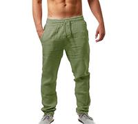 Generico Pantaloni Uomo Lino Pantaloni Casual da Uomo in Lino e Cotone Yoga Elasticiin Vita Estivi Lunghi Cotone Pantalone Comodi Completo con Tasconi Estivo Loose Fit