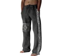 Generico Pantaloni Uomo, Pantaloni Leggeri Uomo, Pantaloni Lunghi da Spiaggia Estivi da Uomo alla Moda con Coulisse Stile Etnico Casual A Gamba Dritta per Vacanze E attività All'Aperto