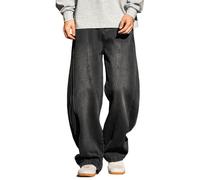 Generico Pantaloni Uomo,Pantaloni Uomo Jeans,Jeans da Uomo Giapponesi retrò lavati Vecchi, lavati, Pantaloni Casual Larghi con Elastico in Vita, Nuovi Pantaloni Primaverili da Uomo (Black, XL)