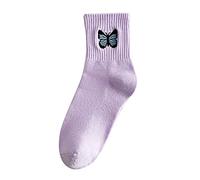 Generico Pantofole Bianche Sposa Elegante Calzini da donna Calzini in cotone Calze ricamate con farfalle alla Calzini sportivi Autoreggenti Giarrettiera (Purple, One Size)